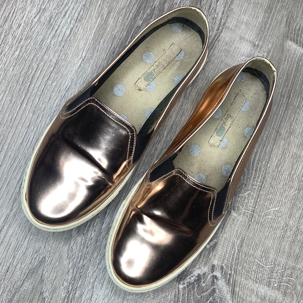 boden // rose gold mirror metallic slip-on sneaker